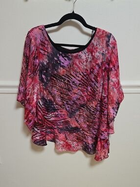 Alex Evenings Vibrant Pink Purple Abstract Batwing Top